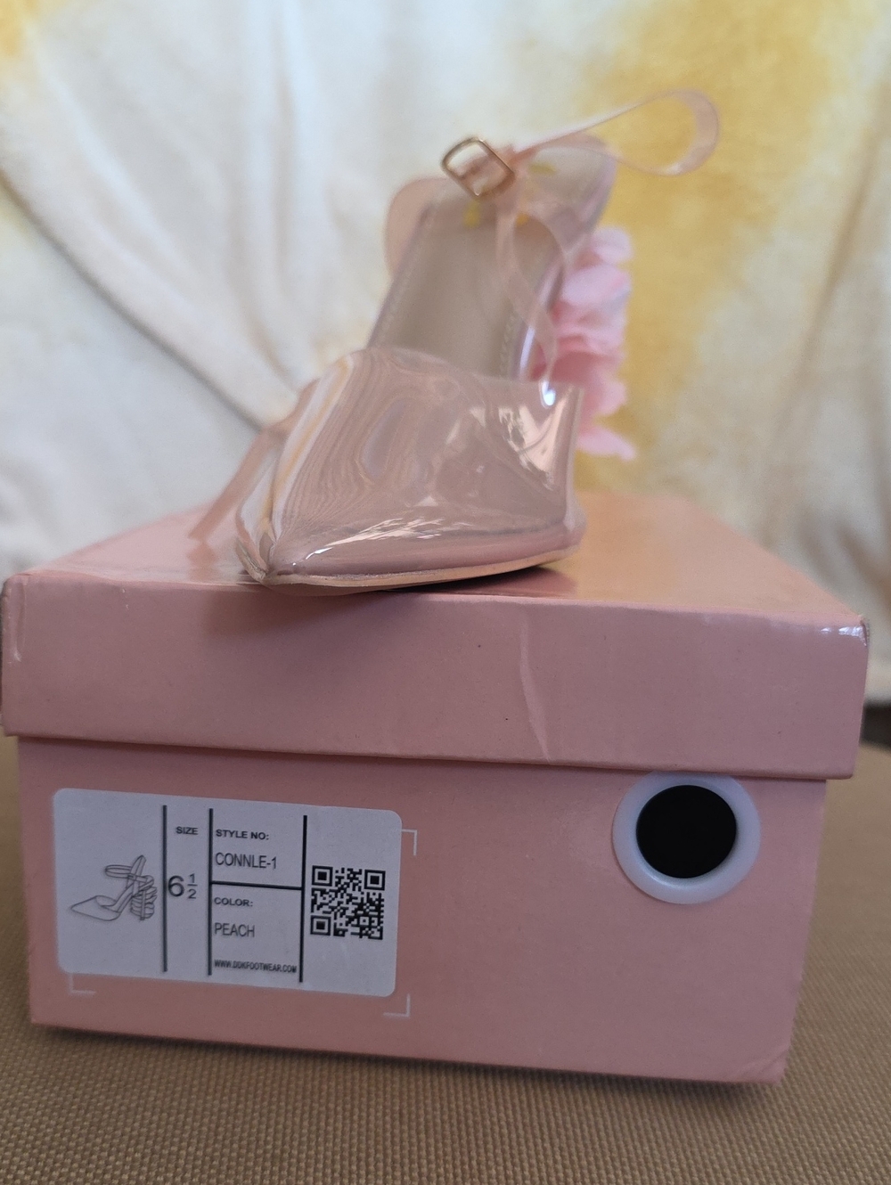Peach Floral Ankle Strap Women's Pump